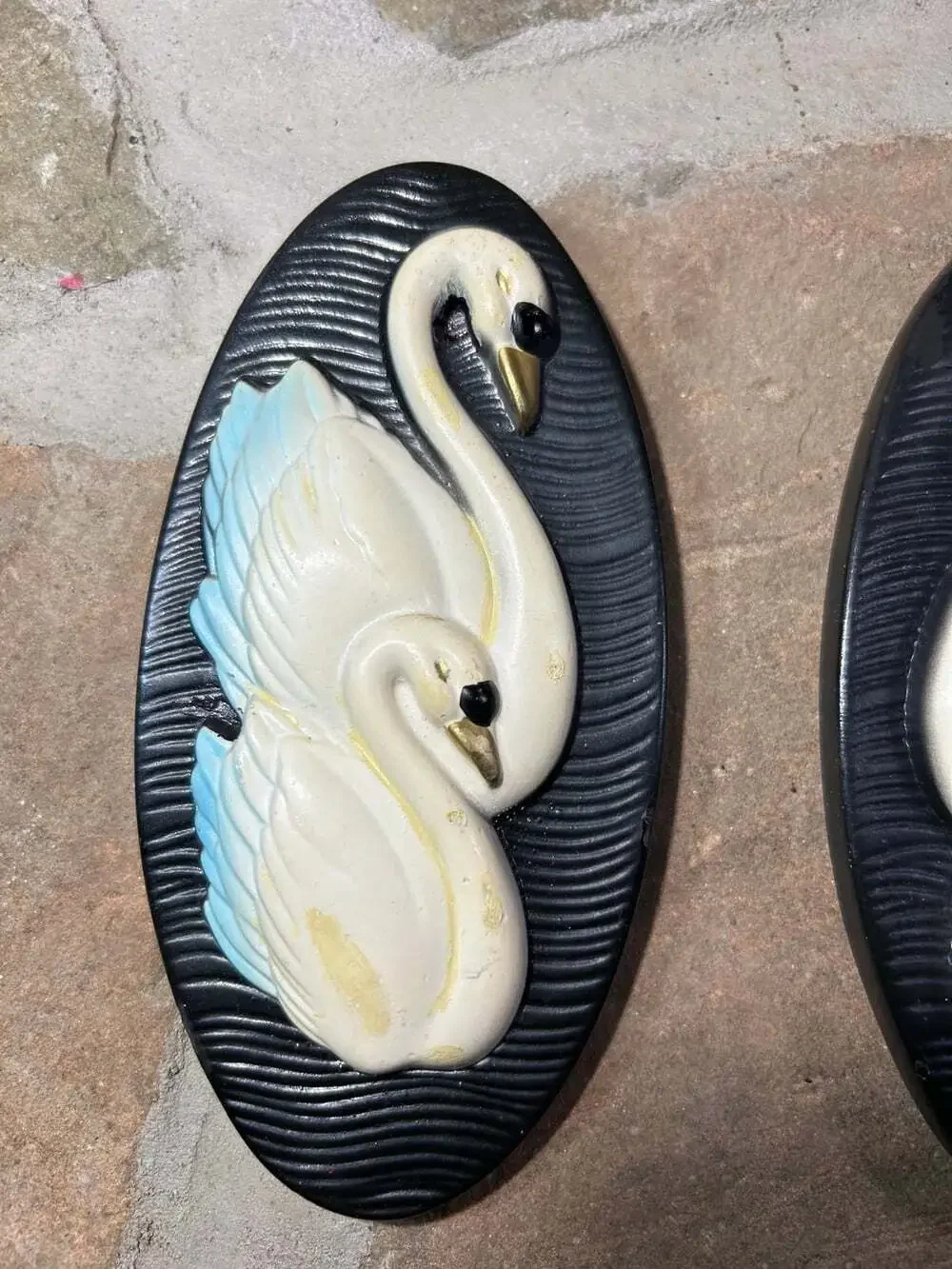Miller Studios Swans Chalk Ware Wall Hangings Set of two white on black READ